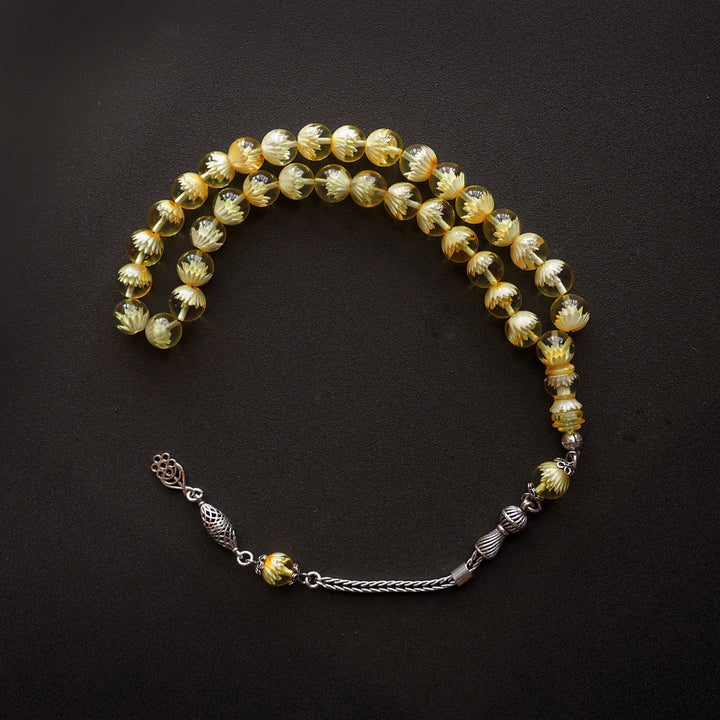 Raw Baltic Amber Tasbeeh Silver Imam Bead (Single Piece with Reverse Carving) – WATE055