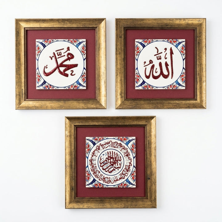 Allah, Muhammad &amp; Nazar Dua Written 3-Piece Ceramic Tile Wall Art Set (Glow in the Dark) – WAC074