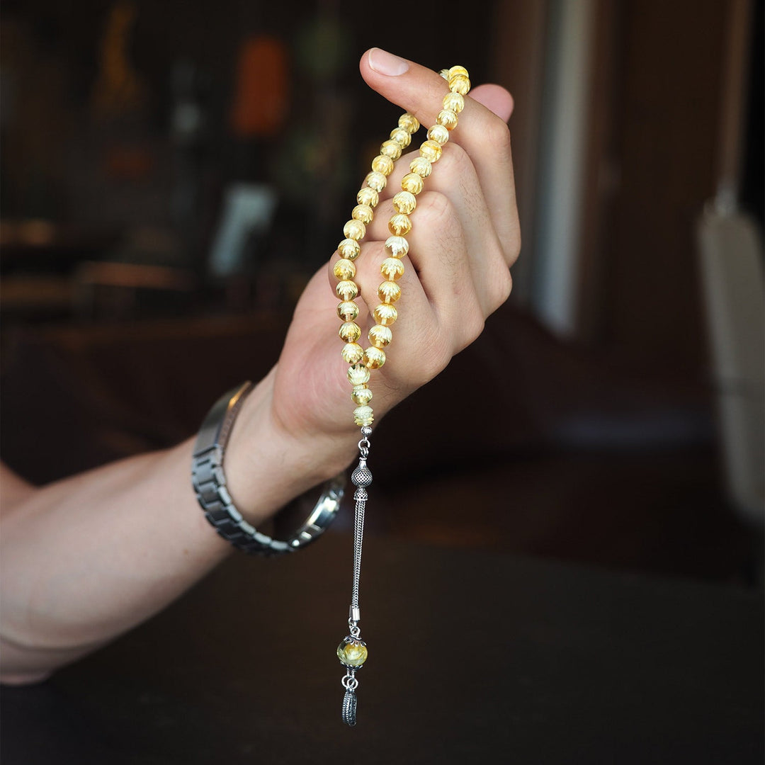 Raw Baltic Amber Tasbeeh Silver Imam Bead (Single Piece with Reverse Carving) – WATE055