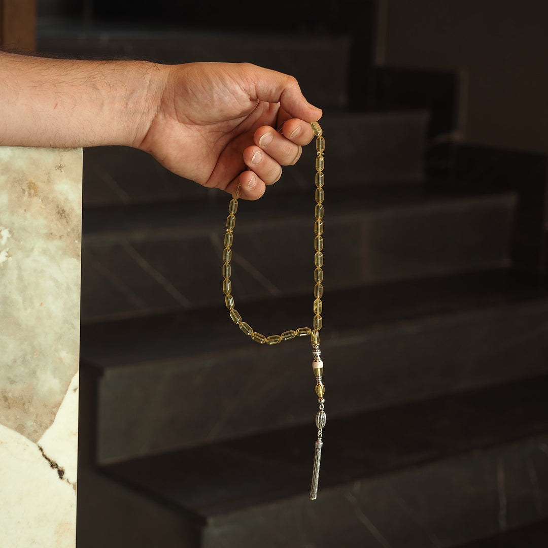 Sekîne - Rock Amber Tasbeeh (Silver Engraved Imam Bead) - WATE031