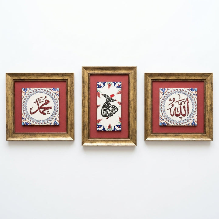 Whirling Dervish, Allah &amp; Muhammad Written 3-Piece Ceramic Tile Wall Art Set (Glow in the Dark) – WAC062