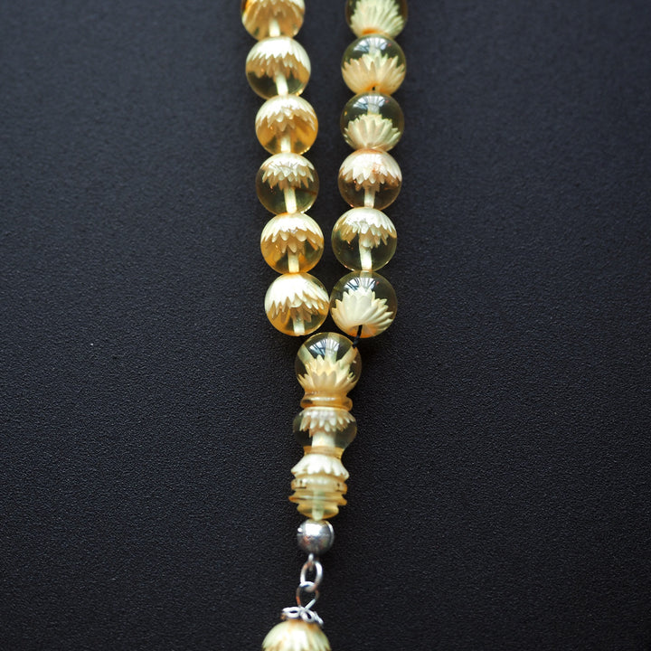 Raw Baltic Amber Tasbeeh Silver Imam Bead (Single Piece with Reverse Carving) – WATE055