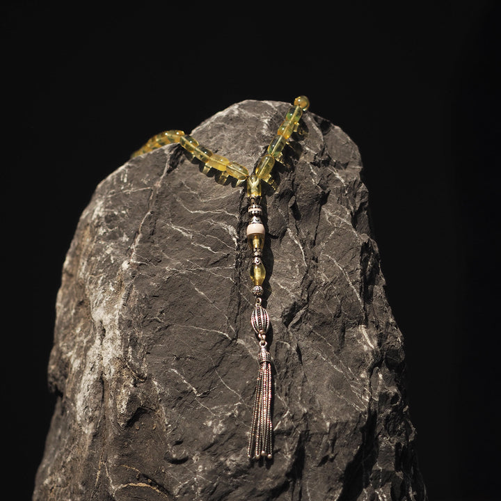 Sekîne - Rock Amber Tasbeeh (Silver Engraved Imam Bead) - WATE031