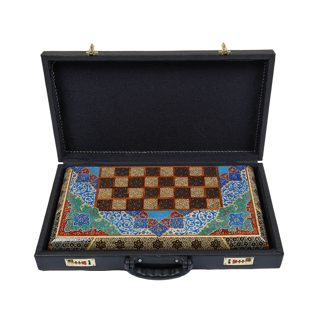 Handcrafted Hatem-Inlaid Wooden Backgammon Set with Carrying Case - WAAH145