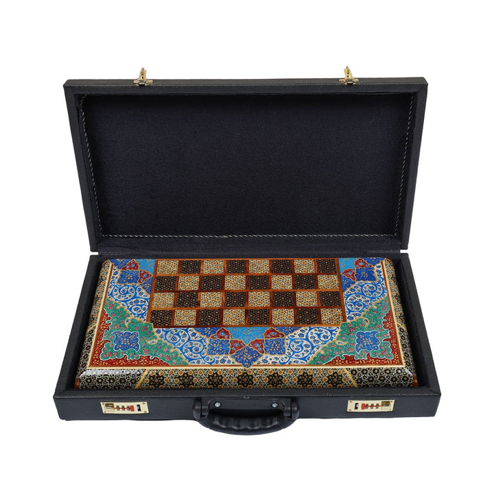 Handcrafted Hatem-Inlaid Wooden Backgammon Set with Carrying Case - WAAH145