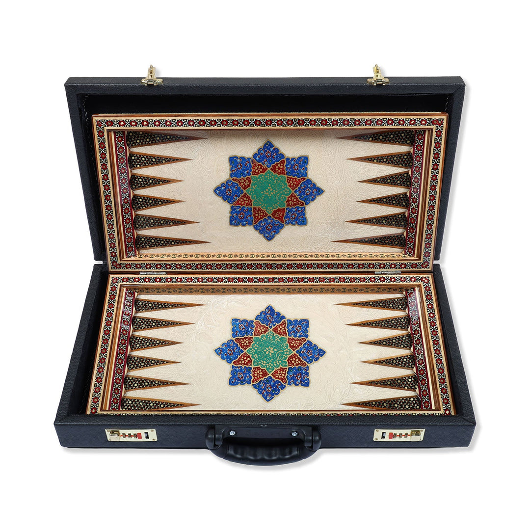 Handcrafted Hatem-Inlaid Wooden Backgammon Set with Carrying Case - WAAH145