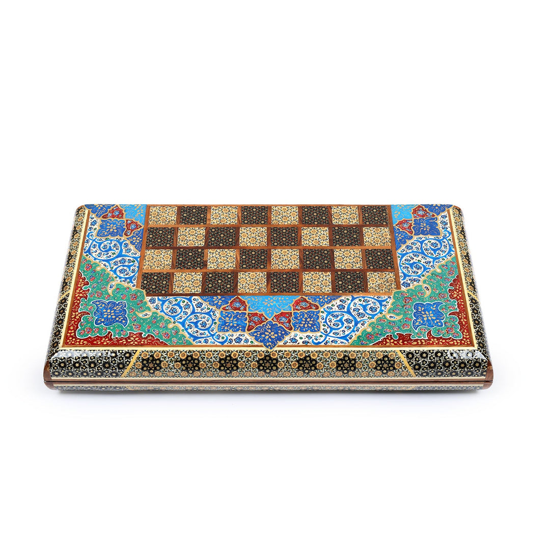 Handcrafted Hatem-Inlaid Wooden Backgammon Set with Carrying Case - WAAH145