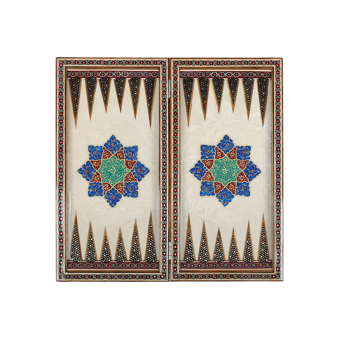 Handcrafted Hatem-Inlaid Wooden Backgammon Set with Carrying Case - WAAH145