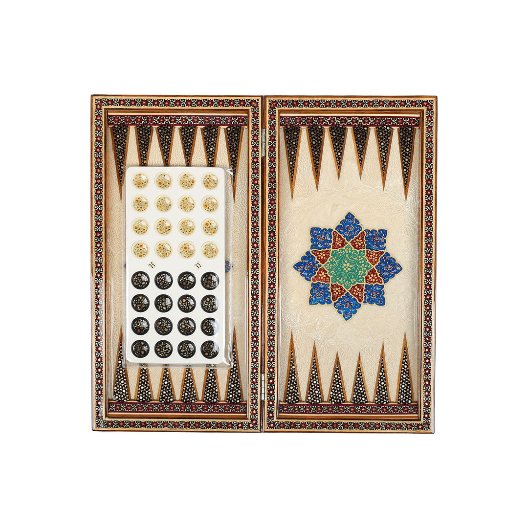 Handcrafted Hatem-Inlaid Wooden Backgammon Set with Carrying Case - WAAH145