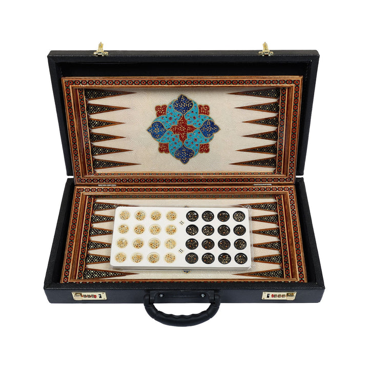 Handcrafted Hatem-Inlaid Wooden Backgammon Set with Carrying Case - WAAH146