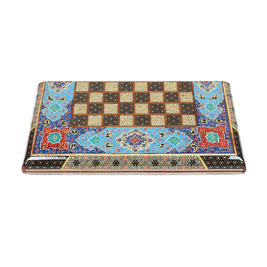Handcrafted Hatem-Inlaid Wooden Backgammon Set with Carrying Case - WAAH146