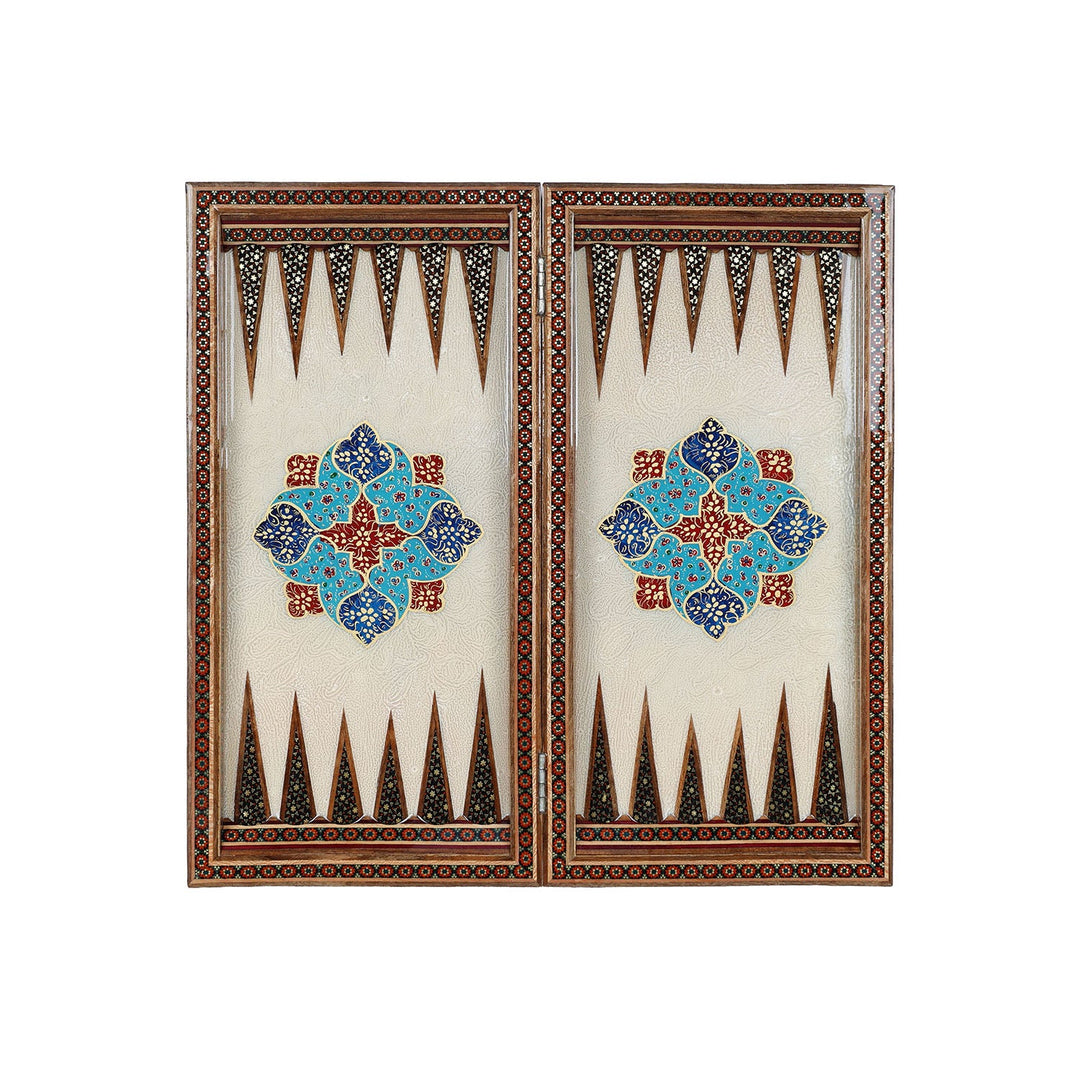 Handcrafted Hatem-Inlaid Wooden Backgammon Set with Carrying Case - WAAH146