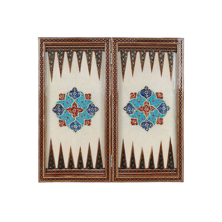 Handcrafted Hatem-Inlaid Wooden Backgammon Set with Carrying Case - WAAH146