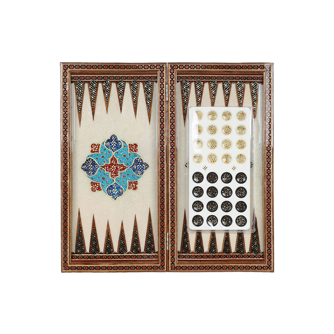 Handcrafted Hatem-Inlaid Wooden Backgammon Set with Carrying Case - WAAH146