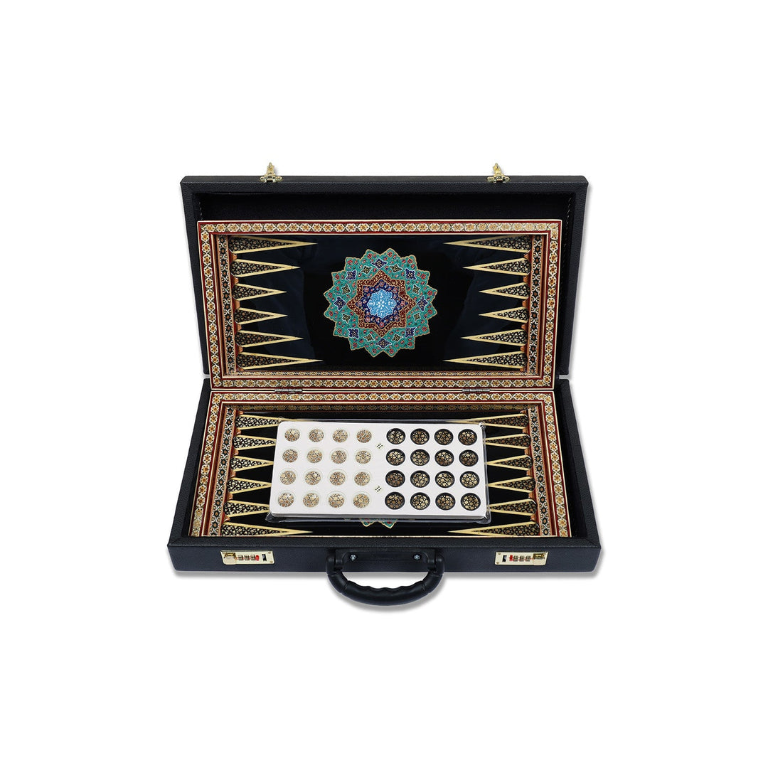 Handcrafted Hatem-Inlaid Wooden Backgammon Set with Carrying Case - WAAH147