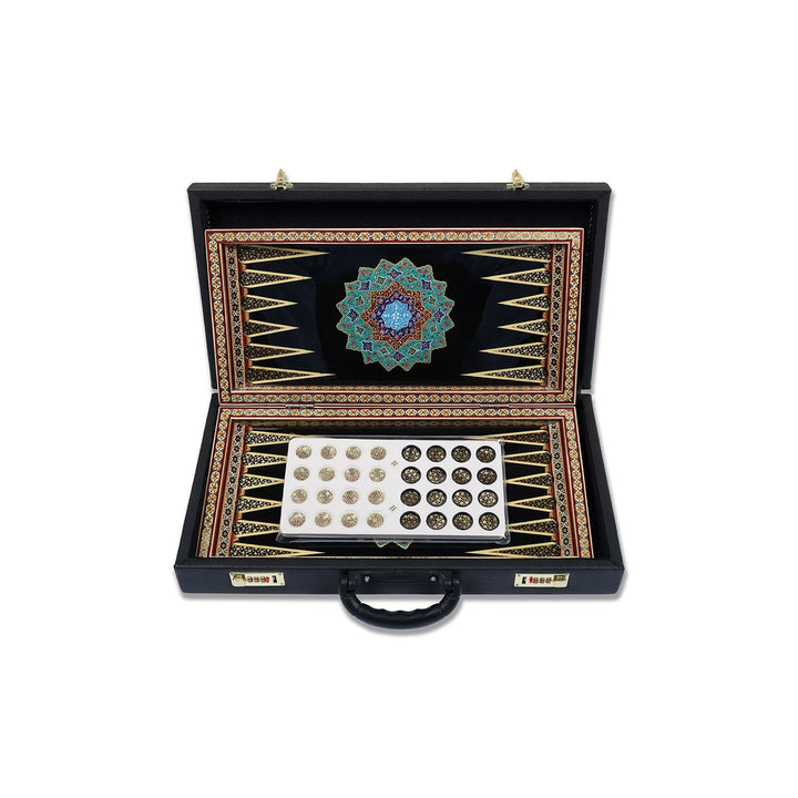 Handcrafted Hatem-Inlaid Wooden Backgammon Set with Carrying Case - WAAH147