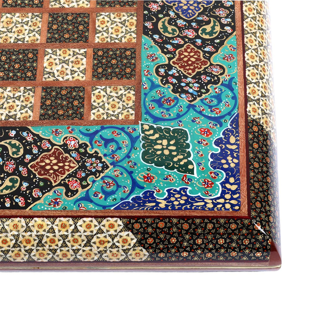 Handcrafted Hatem-Inlaid Wooden Backgammon Set with Carrying Case - WAAH147