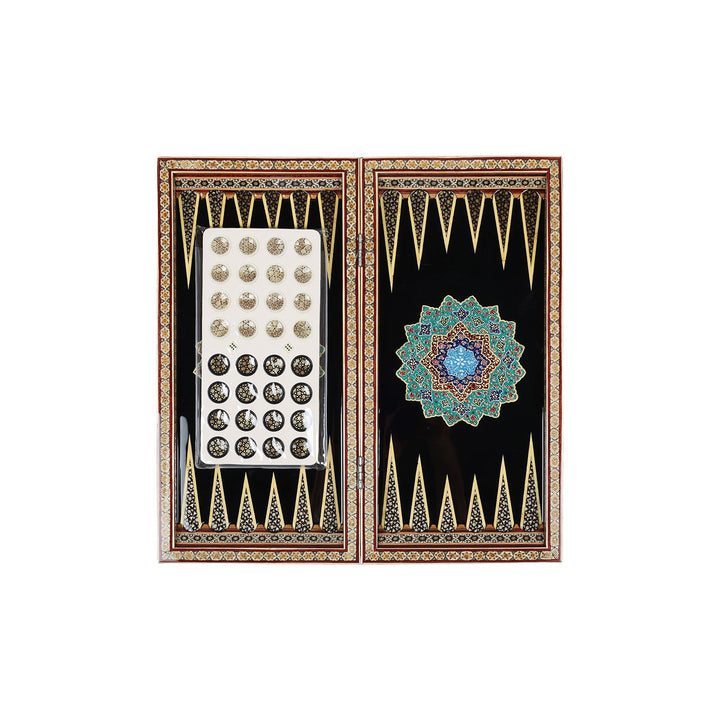 Handcrafted Hatem-Inlaid Wooden Backgammon Set with Carrying Case - WAAH147