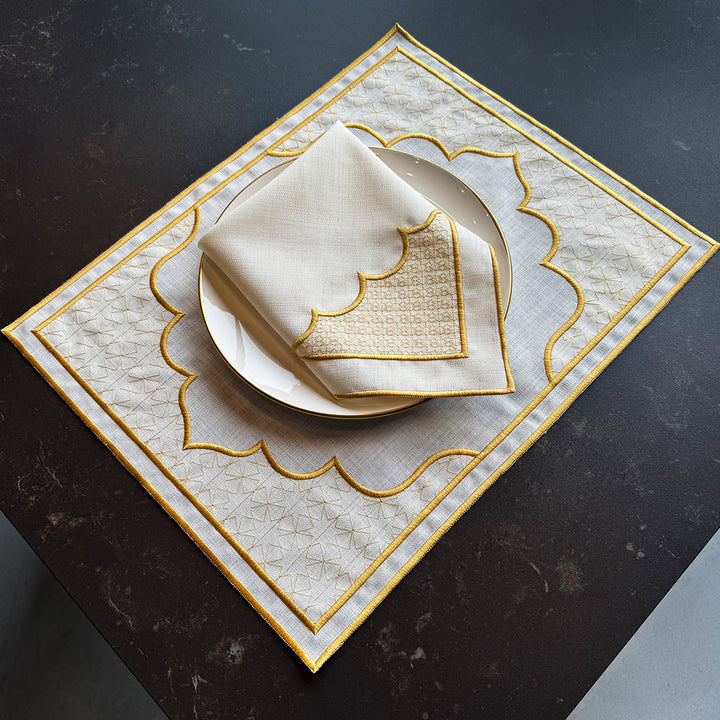Set of 6 Ramadan Table Setting (18 Pieces Gold Embroidered Fabric) - WAS040