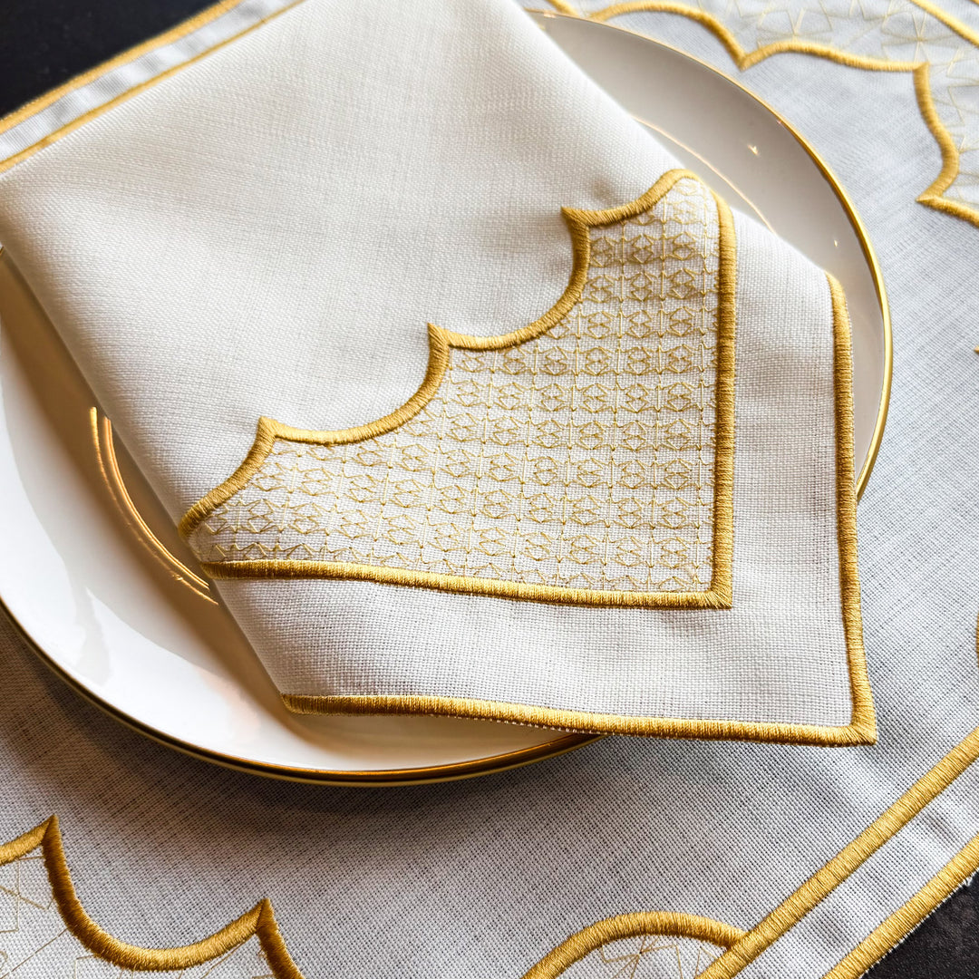 Set of 6 Ramadan Table Setting (18 Pieces Gold Embroidered Fabric) - WAS040