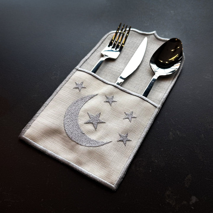 Handcrafted Luxury Silver Embroidered Table Setting Set (18 Pieces for 6) - WAS041