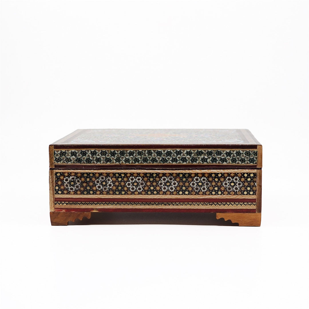 Traditional Motif | Handcrafted Hatem-Inlaid Square Wooden Box - WAAH111