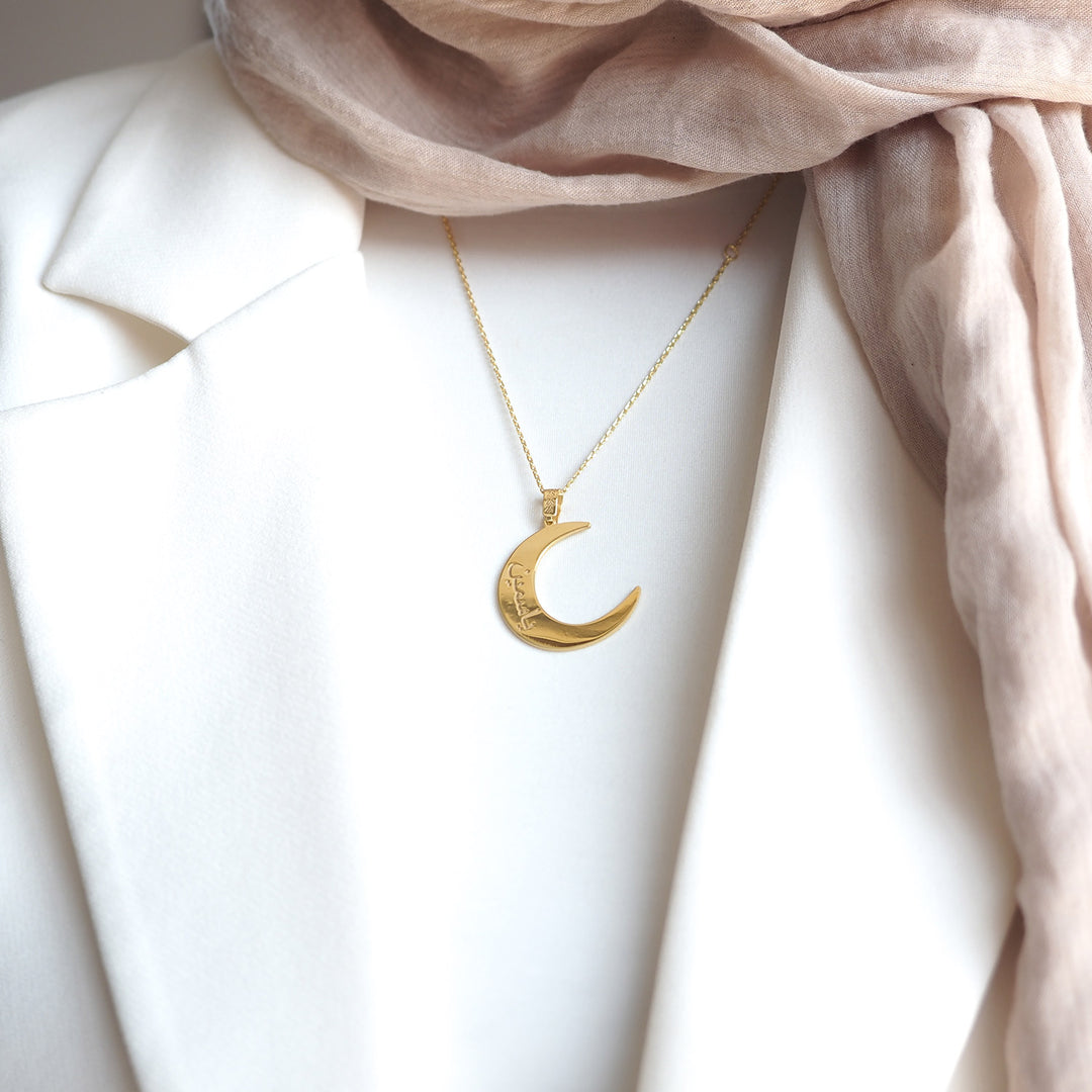 Custom Name Silver Necklace with Crescent - WAMT062