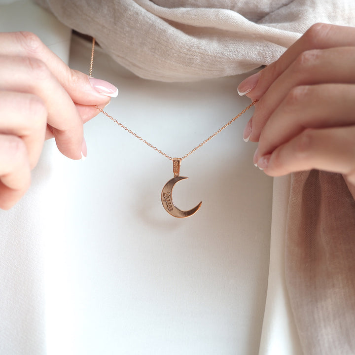 Custom Name Silver Necklace with Crescent - WAMT062