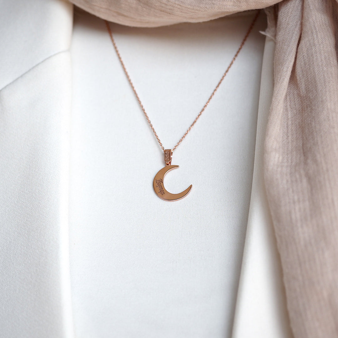 Custom Name Silver Necklace with Crescent - WAMT062