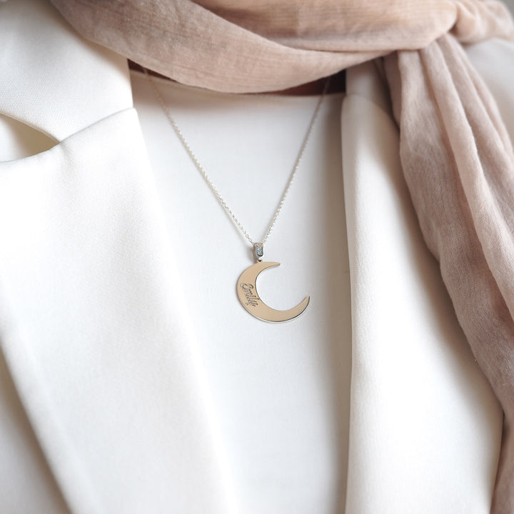 Custom Name Silver Necklace with Crescent - WAMT062