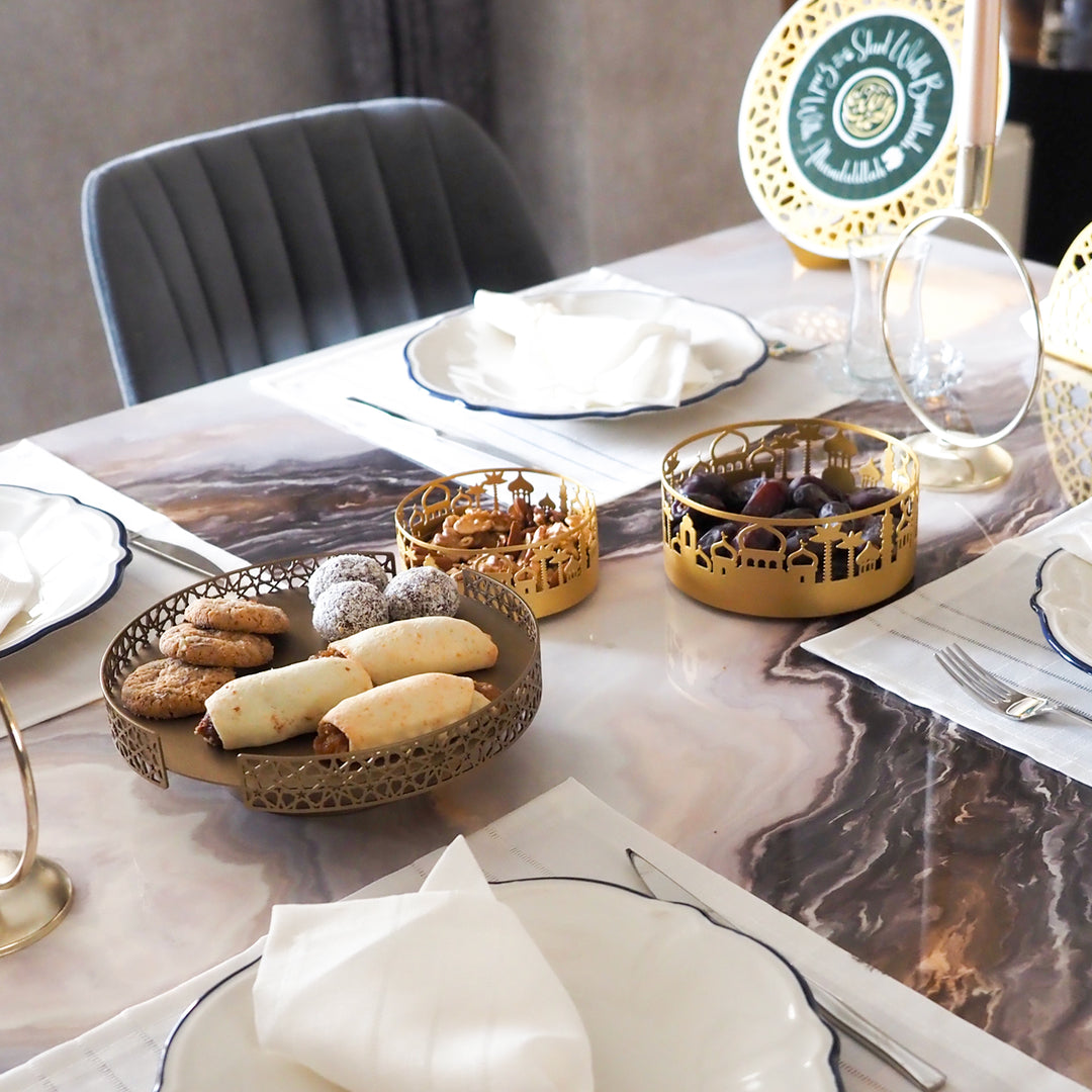 Metal Tray Set of 3 with Mosque Pattern - WAMH127