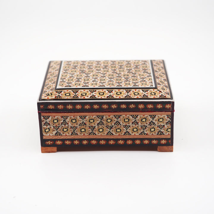 Traditional Motif | Handcrafted Hatem-Inlaid Square Wooden Box - WAAH133