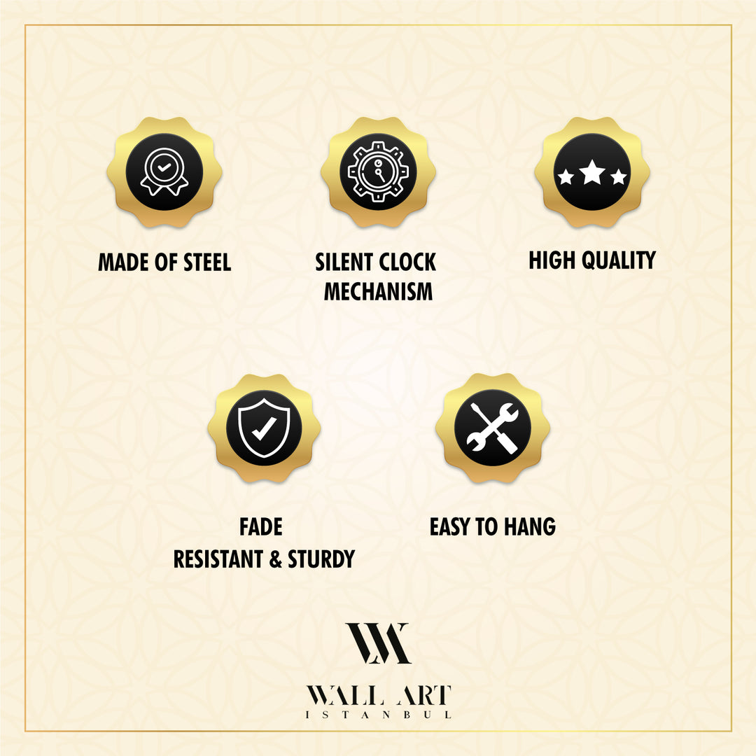 Sabr and Salat (Patience and Pray) Written Kufic Metal Wall Clock - WAMS003