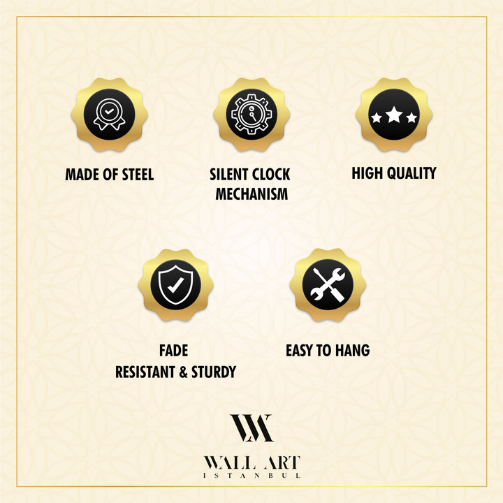 Sabr and Salat (Patience and Pray) Written Kufic Metal Wall Clock - WAMS003