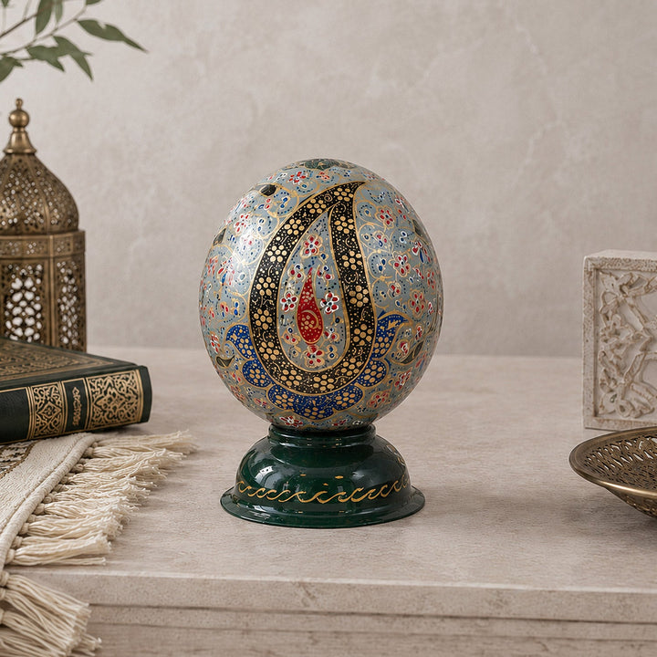 Tulip Motif | Persian Hand-Embellished Ostrich Egg Decor - WAAH019