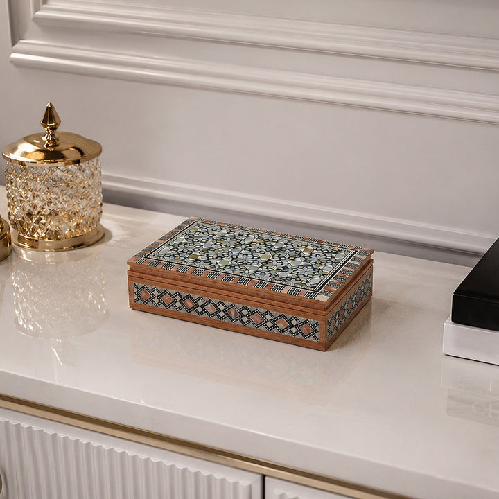 Geometric Motif | Handcrafted Mother-of-Pearl Inlaid Wooden Box – WAAH040