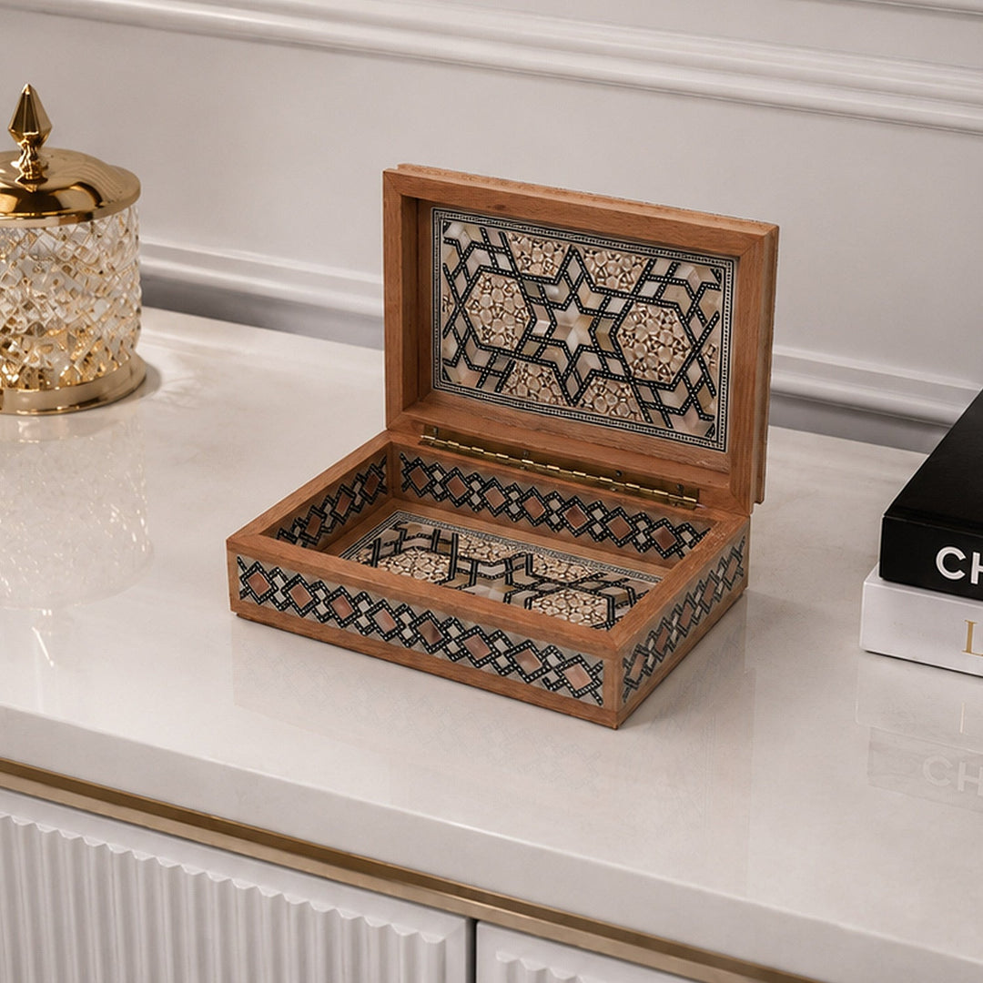 Geometric Motif | Handcrafted Mother-of-Pearl Inlaid Wooden Box – WAAH040