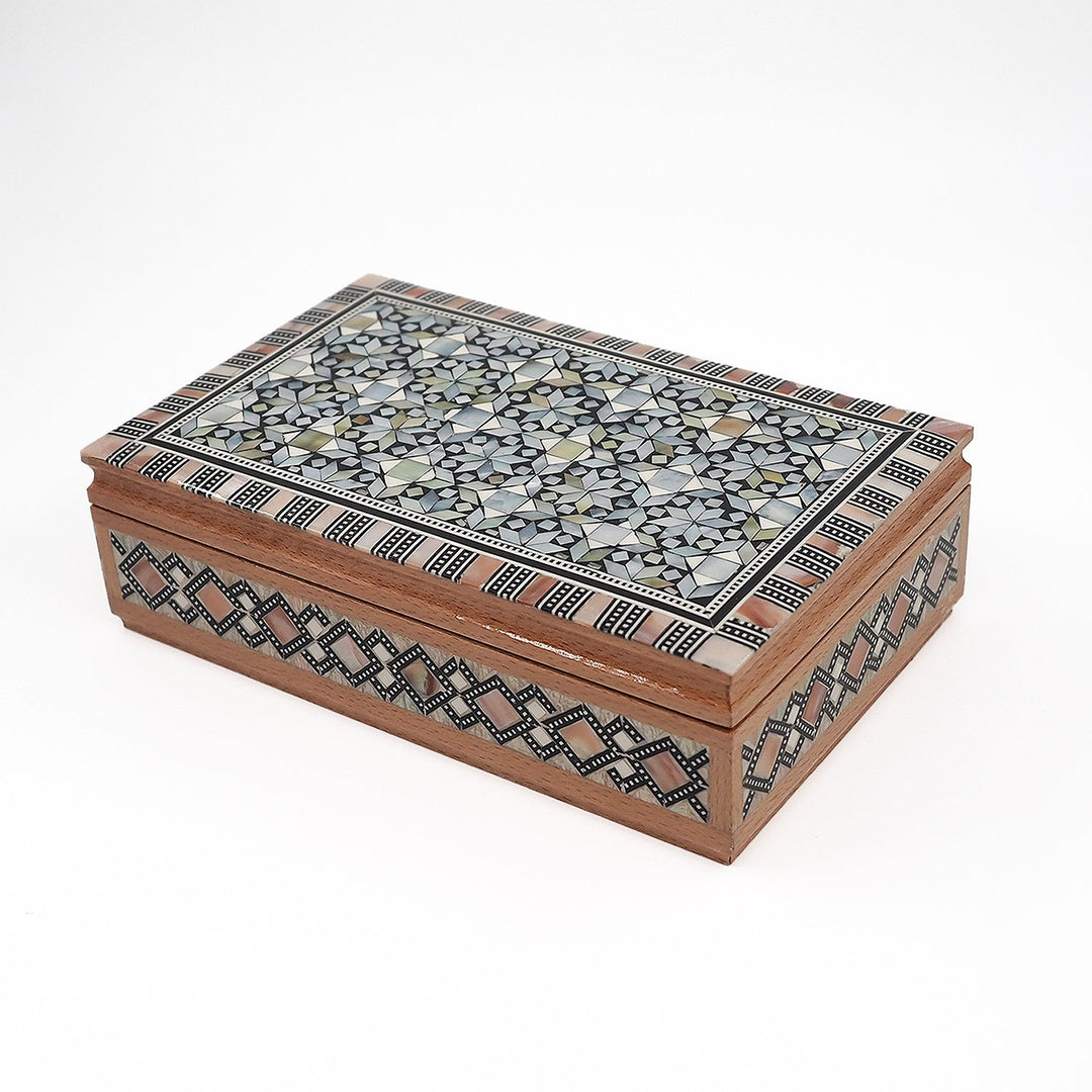 Geometric Motif | Handcrafted Mother-of-Pearl Inlaid Wooden Box – WAAH040