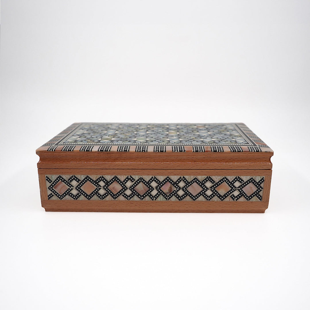 Geometric Motif | Handcrafted Mother-of-Pearl Inlaid Wooden Box – WAAH040