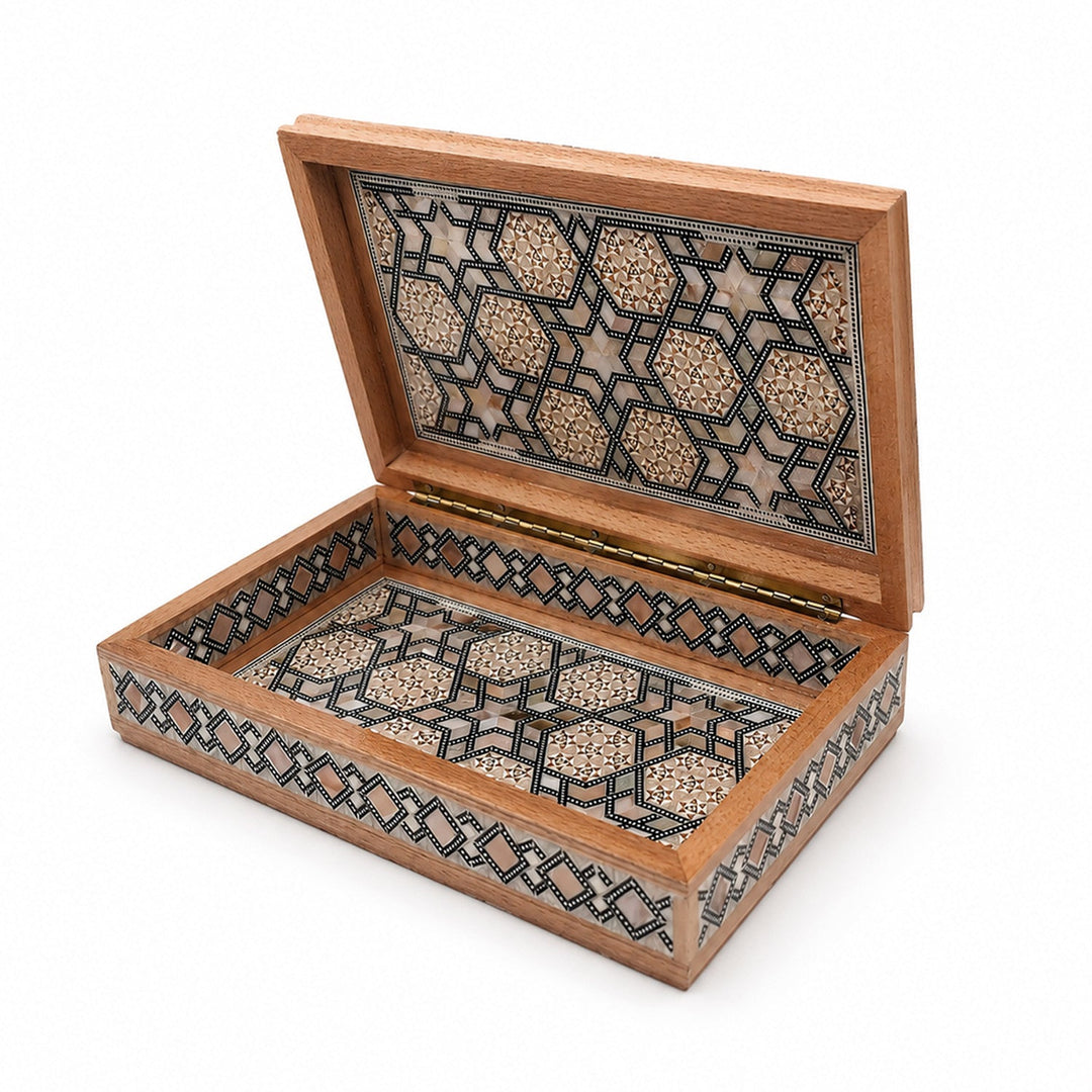 Geometric Motif | Handcrafted Mother-of-Pearl Inlaid Wooden Box – WAAH040