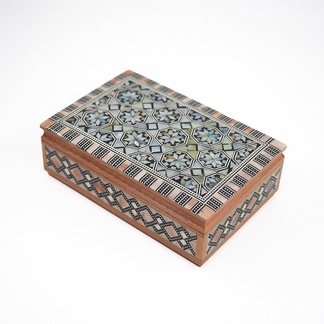 Geometric Motif | Handcrafted Mother-of-Pearl Inlaid Wooden Box – WAAH041