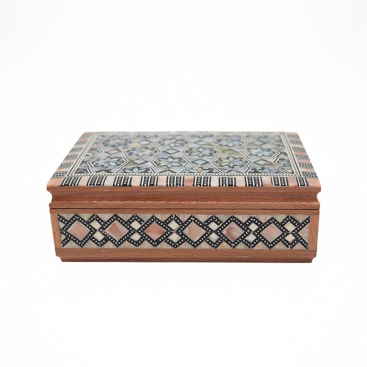 Geometric Motif | Handcrafted Mother-of-Pearl Inlaid Wooden Box – WAAH041