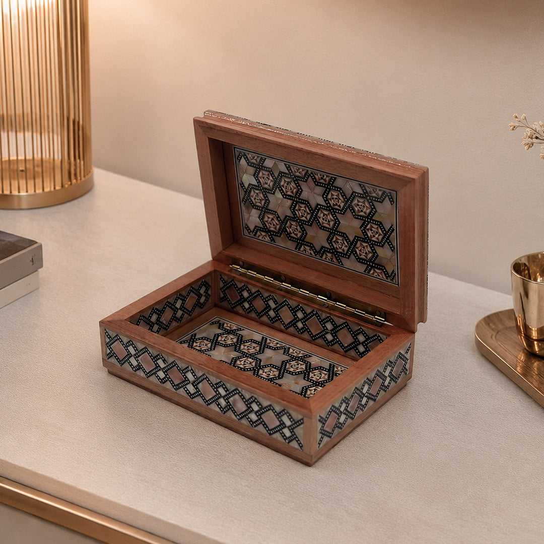 Geometric Motif | Handcrafted Mother-of-Pearl Inlaid Wooden Box – WAAH041