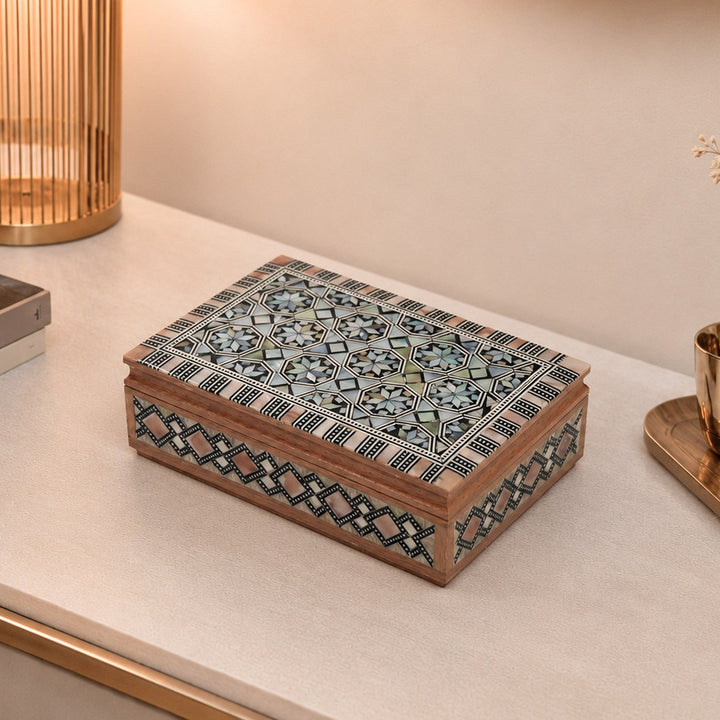 Geometric Motif | Handcrafted Mother-of-Pearl Inlaid Wooden Box – WAAH041