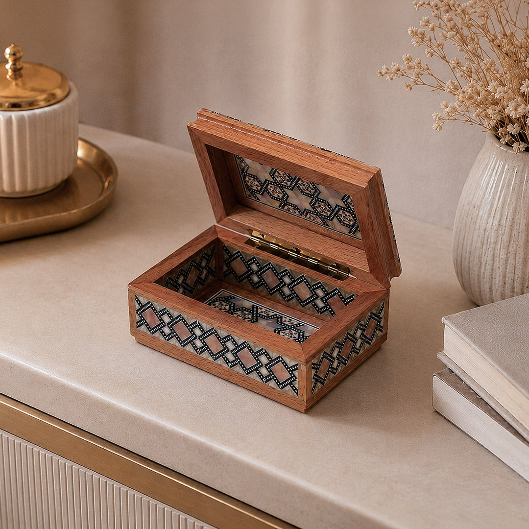 Geometric Motif | Handcrafted Mother-of-Pearl Inlaid Wooden Box – WAAH042