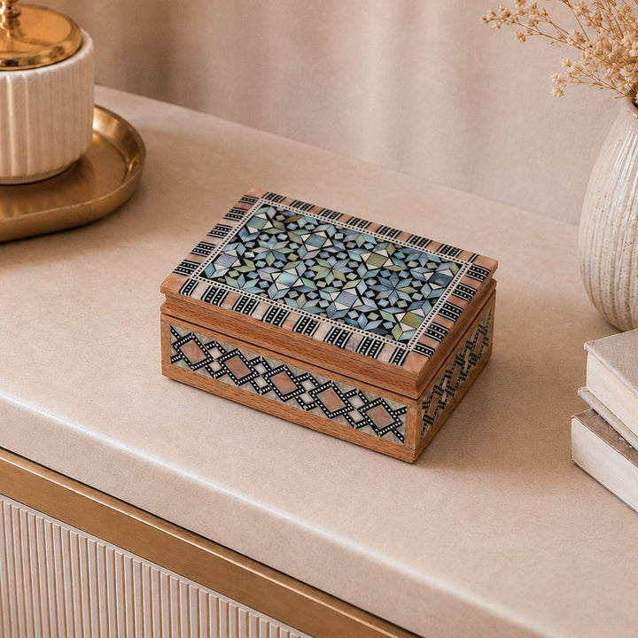 Geometric Motif | Handcrafted Mother-of-Pearl Inlaid Wooden Box – WAAH042