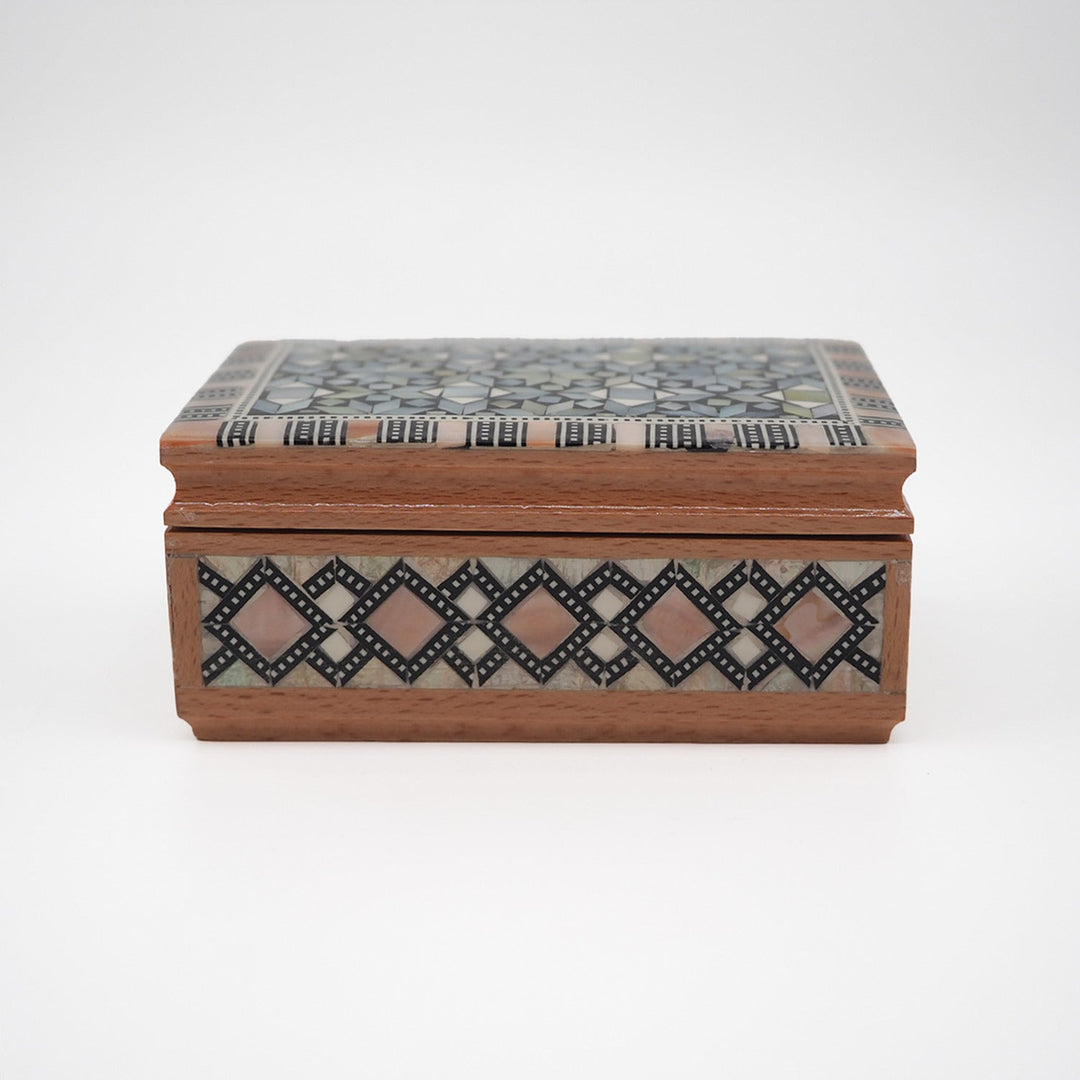 Geometric Motif | Handcrafted Mother-of-Pearl Inlaid Wooden Box – WAAH042