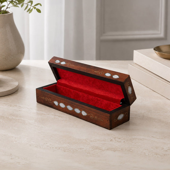 Handcrafted Mother-of-Pearl &amp; Copper Wire Inlaid Long Wooden Box – WAAH043
