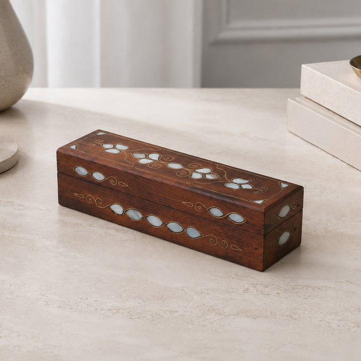 Handcrafted Mother-of-Pearl &amp; Copper Wire Inlaid Long Wooden Box – WAAH044
