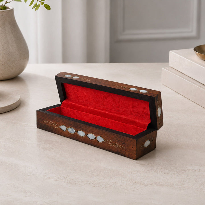 Handcrafted Mother-of-Pearl &amp; Copper Wire Inlaid Long Wooden Box – WAAH044